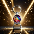 Detailed close-up of Saturn planet bottle opener keychain with glossy glass dome art - Rainbow Planet