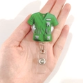 Green nurse scrubs retractable badge holder with dental patterns and acrylic finish - Dental Theme (5) / Green