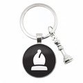 Detail of silver chess bishop pendant and small piece on a metallic keychain ring - Bishop Style (11)