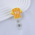 Detail of retractable yellow soccer jersey badge reel with number 10 and plastic strap - No. 10 Jersey (3)
