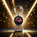 Macro shot of solar system nebula keychain bottle opener with mirror reflections and gold light - Nebula