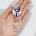 Cartoon nurse acrylic retractable badge holder with blue cap and secure metal back clip - Blue Nurse Hat Pink Hair Nurse (3)