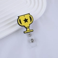 Detail view of yellow trophy retractable badge holder with black star pattern - Trophy Style (4)