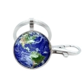 Detailed view of Earth globe keychain with high-definition satellite map and silver metal ring - Earth