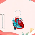 Detail showing 0.25cm thickness of acrylic heart keychain with anatomical 2D print - Heart Anatomy Style 5