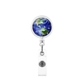 Dettaglio del porta badge retrattile con motivo stampato satellite terrestre a colori - Terra