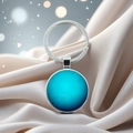 Macro detail of Earth glass planet pendant keychain on premium champagne silk backdrop - Uranus