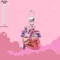 Detail view of 2D acrylic anatomical heart keychain with 0.25cm thickness specs - Pink Anatomical Style C
