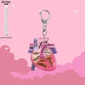 Creative 2D flat acrylic nurse-themed heart anatomy keychain with metal carabiner clip - Pink Anatomical Style D