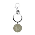 Macro view of silver glass key ring with Psalm 46:10 religious inspirational quote - Psalm 46:10 Sage Green Background Floral Style