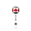 Macro detail of retractable badge holder with Canadian flag maple leaf design glass top - Red and White Interspersed Maple Leaf Style (15)