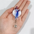 Retractable ID badge reel with cartoon female doctor acrylic plate and pvc strap - Long Hair Female Doctor with Medical Record (6)