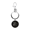 Macro detail of silver Psalm 23:4 inspirational scripture glass cabochon keychain - Psalm 23:4 Black Background Floral Style