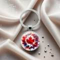 Détail du porte-clés feuille d'érable du Canada sur soie avec pendentif artistique - Style Érable Éclaboussure de Couleur Abstraite (16)