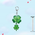 Green clover acrylic keychain with 2D flat design and silver metal lobster clasp - Clover Style Four (4)