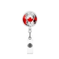 Detailed close-up of a retractable badge holder featuring a Canada flag maple leaf design - Artistic Smoke Decoration Style (24)