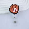 Detailed view of retractable baseball themed badge reel with glove and ball design - Glove and Ball (23)