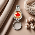 Canadian flag maple leaf metal nail clipper keychain with vintage glass dome finish - Style 3