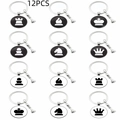 Collection of twelve international chess themed glass cabochon keychains with alloy charms - 12-Piece Set