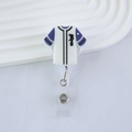 Detail of baseball jersey style retractable badge holder with blue sleeves and letter B - Baseball Uniform Style (21)