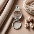 Polished metal nail clipper keychain with inspirational quote on silk background - Light Brown Pink Faith Quote Style(7)