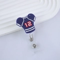 Detail of blue sport jersey badge reel with number 12 and retractable metal hook - No. 12 Jersey (17)