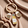 Detail of golden enamel beer bottle and mug pendants on a metal keychain set - Beer Bottle Glass Pendant (Gold)