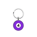Billiard ball number 4 keychain with purple glass pendant and silver metal ring - No. 4 (Purple)
