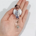 Cartoon doctor acrylic retractable badge reel with metal ring and clear PVC strap - Male Doctor with Stethoscope (14)