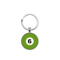 Close-up of silver metal keychain with a green number 6 billiard ball glass dome design - No. 6 (Green)