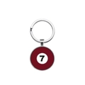 Detailed view of dark red billiard ball number 7 keychain with polished metal ring - No. 7 (Burgundy)