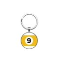 Detailed close-up of a metal keychain featuring a yellow number 9 billiard ball design - No. 9 (Yellow Stripe)