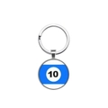 Detailed view of number 10 billiard ball keychain with blue and white finish - No. 10 (Blue Stripe)