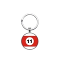 Detail of silver billiard number 11 keychain with red and white striped gemstone pattern - No. 11 (Red Stripe)