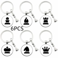 Set of 6 silver alloy chess theme keychains with king queen bishop rook knight pawn charms - 6-Piece Set (White)