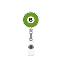 Detail showing retractable ID card holder with number 6 billiards pattern and metal clip - No.6 Ball