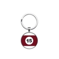 Detailed view of billiard number 15 key ring with dark red stripe and metallic finish - No. 15 (Dark Red Stripe)