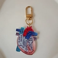Acryl Schlüsselanhänger anatomisches Herz mit goldenem Clip für medizinisches Personal - Rot-Blaues Herzmuster