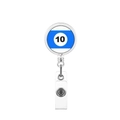 Close-up of retractable ID badge reel with blue billiards number 10 glass dome design - No.10 Ball