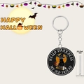 Detail view showing 0.25cm thickness of acrylic Halloween black cat keychain charm - Classic Black Cat Witch Style (12)