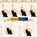 Set van 6 realistische zwarte katten acryl sleutelhangers met plat 2D-ontwerp voor tas - Combinatie van meerdere zwarte katstijlen