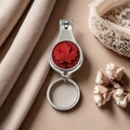 Canada flag maple leaf nail clipper keychain with red glass dome on silk background - Style 7