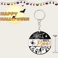 Detail view of 0.25cm thick acrylic Halloween keychain with HEY Boo ghost design - Spider Web Ghost Text Style (9)