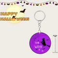 Detail view showing the 0.25cm thickness of this purple acrylic Halloween witch keychain - Purple Witch Broom Style (7)