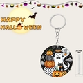 Detail view of 2D flat acrylic Halloween keychain featuring ghost and pumpkin designs - Ghost Pumpkin Black Cat Style (6)