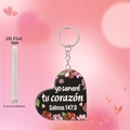 Detail view of 2D acrylic heart keychain with Spanish scripture and floral pattern - Salmos 147:3 Black Color Floral (10)