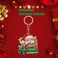 Detail of 2D acrylic Santa Claus in a green truck keychain with Merry Christmas text - Santa with Green Truck Style