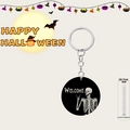 Side view of 4cm acrylic Halloween keychain showing slim 0.25cm thickness and welcome art - Skeleton Bone Style (1)