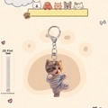 Detail view of the 0.25cm thick 2D flat acrylic cute cat keychain with silver metal clasp - Blue Striped Pajama Cat Style 3 (3)