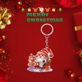 2D acryl kerst sleutelhanger met kerstman op de slee en feestelijke rode achtergrond - Kerstman Rendierslee Stijl